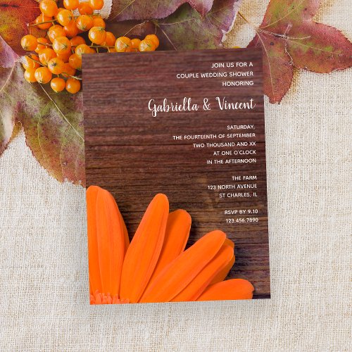 Rustic Orange Daisy Country Couples Wedding Shower Personalized Invite