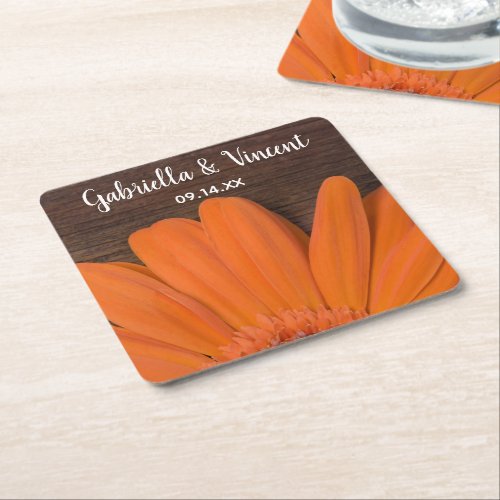 Rustic Orange Daisy Country Ranch Wedding Square Paper Coaster