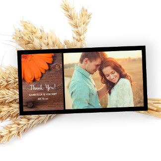 Rustic Orange Daisy Country Thank You Photo Card