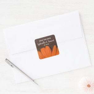 Rustic Orange Daisy Country Wedding Save the Date Square Sticker