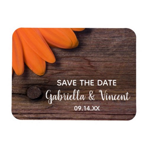 Rustic Orange Daisy Ranch Wedding Save the Date Magnet