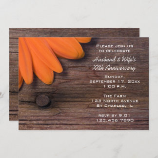 Rustic Orange Daisy Wedding Anniversary Party Invitation
