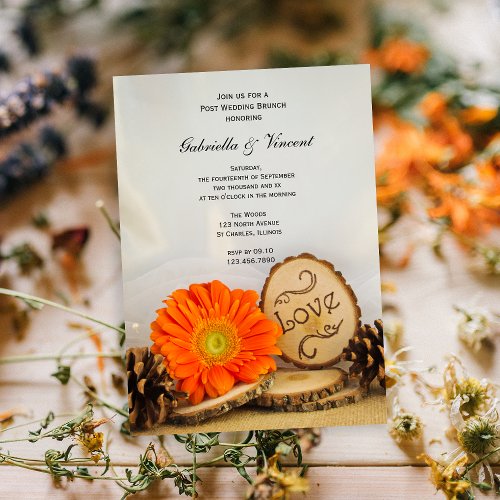 Rustic Orange Daisy Woodland Post Wedding Brunch Invitation