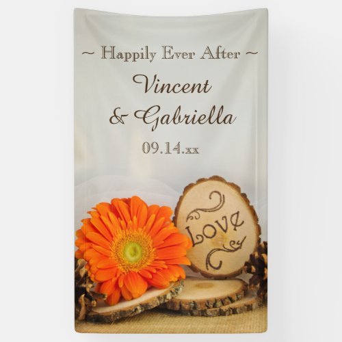 Rustic Orange Daisy Woodland Wedding Banner