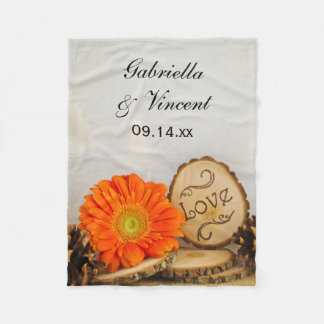 Rustic Orange Daisy Woodland Wedding Fleece Blanket