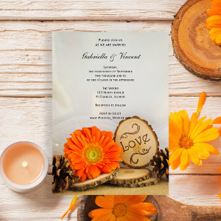 Rustic Orange Daisy Woodland Wedding Invitation