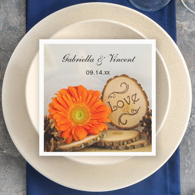 Rustic Orange Daisy Woodland Wedding Napkins (Creator Uploaded)