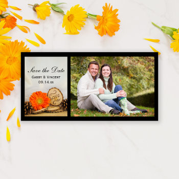 Rustic Orange Daisy Woodland Wedding Save The Date by loraseverson at Zazzle