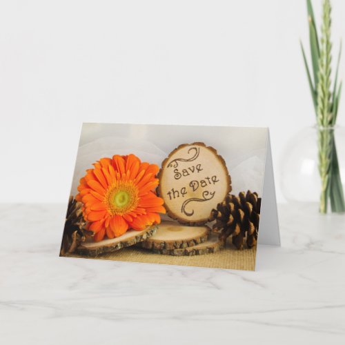 Rustic Orange Daisy Woodland Wedding Save the Date Announcement