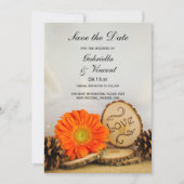 Rustic Orange Daisy Woodland Wedding Save the Date Invitation (Front)