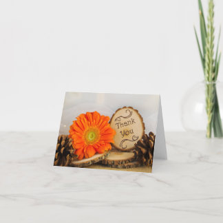 Rustic Orange Daisy Woodland Wedding Thank You Card