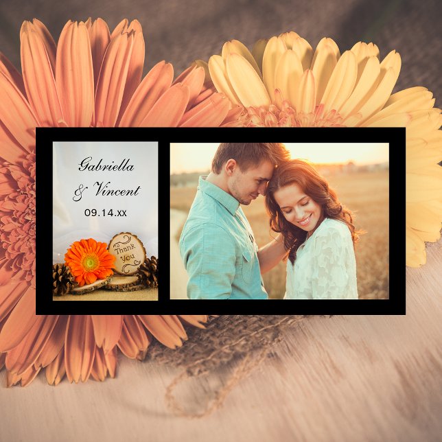 Rustic Orange Daisy Woodland Wedding Thank You Card (Creator Uploaded)