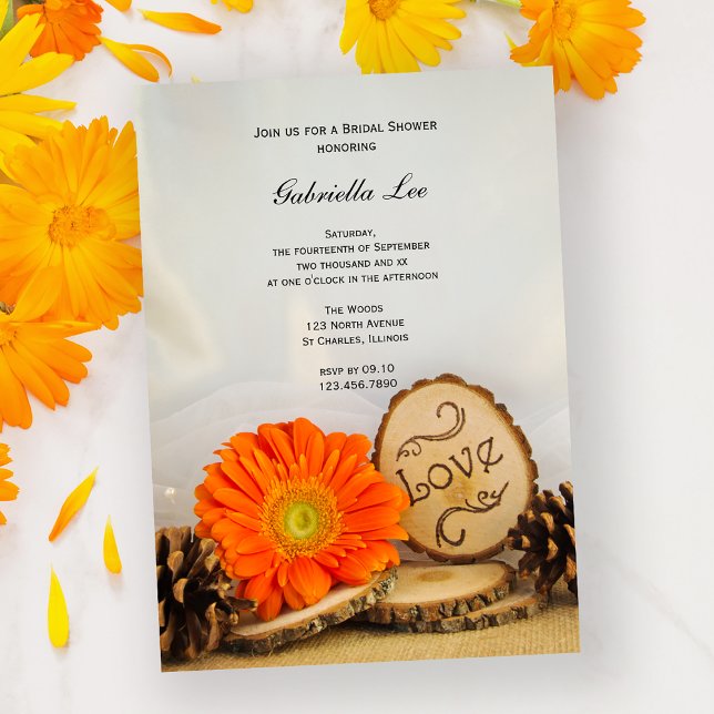 Rustic Orange Daisy Woods Bridal Shower Invitation (Creator Uploaded)