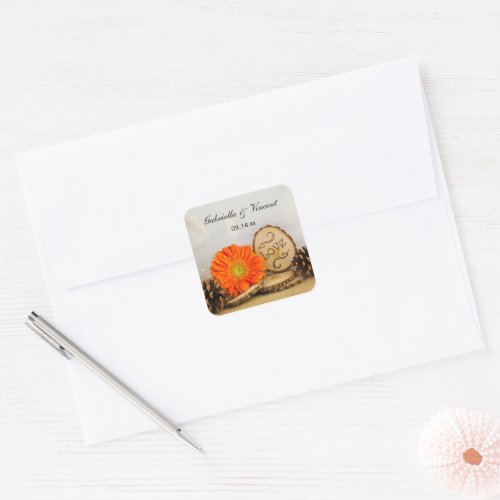 Rustic Orange Daisy Woods Wedding Envelope Seal