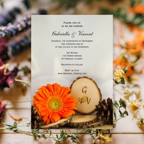 Rustic Orange Daisy Woods Wedding Invitation