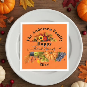 Rustic Orange Fall Harvest Family Thanksgiving Napkins