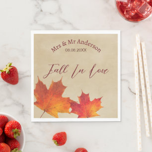 Rustic Orange Fall in Love Leaves Autumn Wedding Napkins