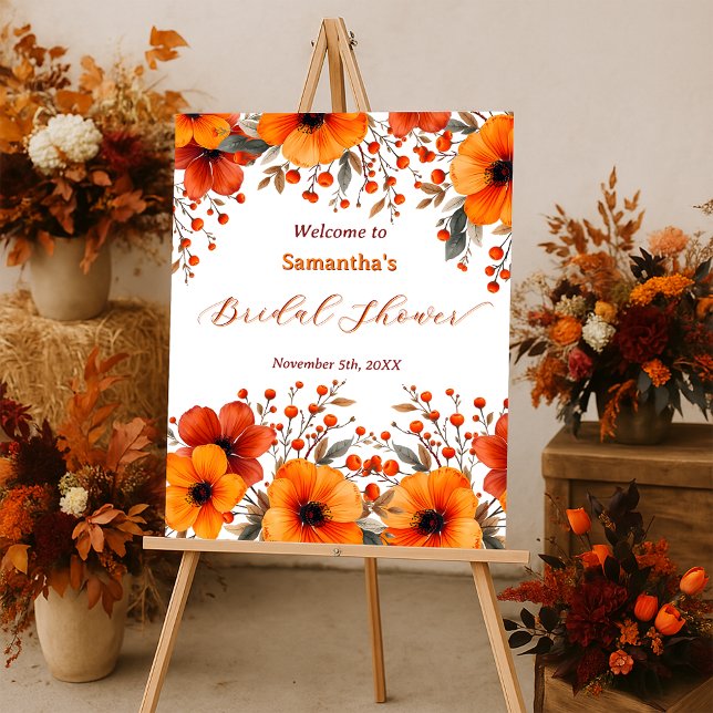 Rustic Orange Floral Berry Botanical Bridal Shower Foam Board (Creator Uploaded)