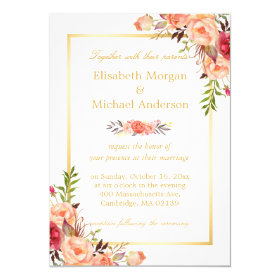 Rustic Orange Floral Chic Gold White Fall Wedding Card