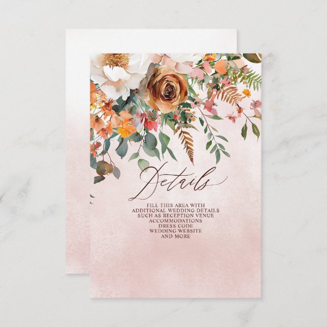 Rustic Orange Floral Fall Wedding Enclosure Card (Front/Back)