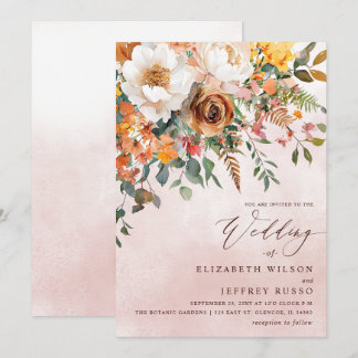 Rustic Orange Floral Fall Wedding Invitation