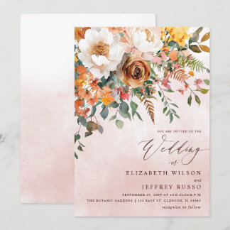 Rustic Orange Floral Fall Wedding Invitation