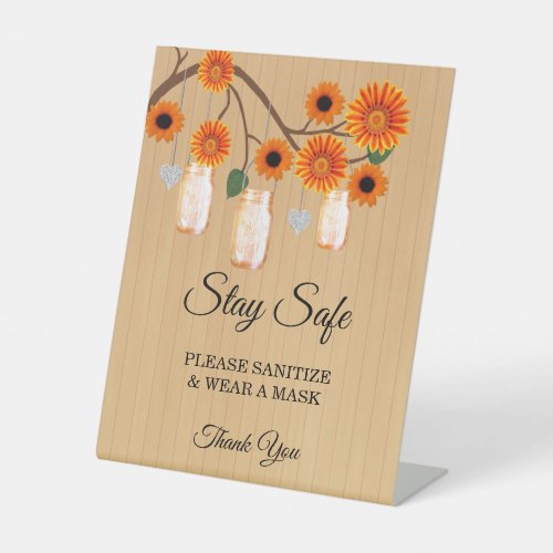 Rustic Orange Floral Mason Jars Wedding Safety Pedestal Sign