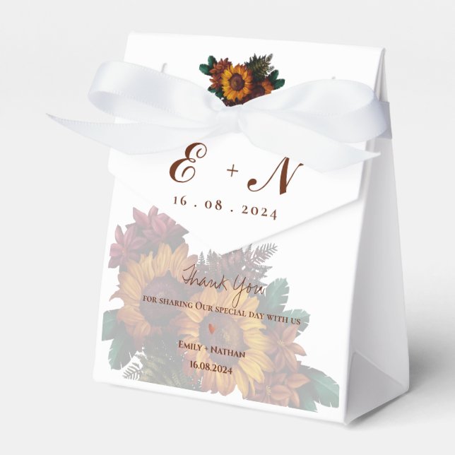 Rustic Orange Floral Monogram Thank You Wedding Favor Boxes (Front Side)