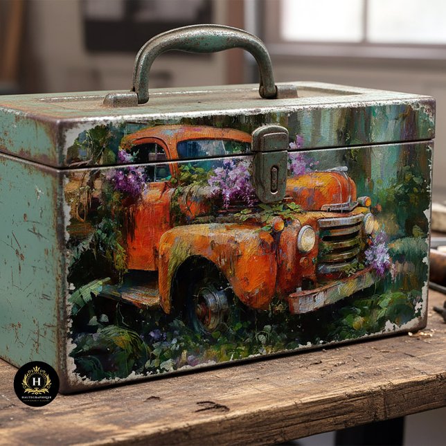 Rustic Orange Floral Truck Decoupage Tissue Paper (Creator Uploaded)