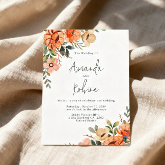 Rustic Orange Floral Wedding Invitation