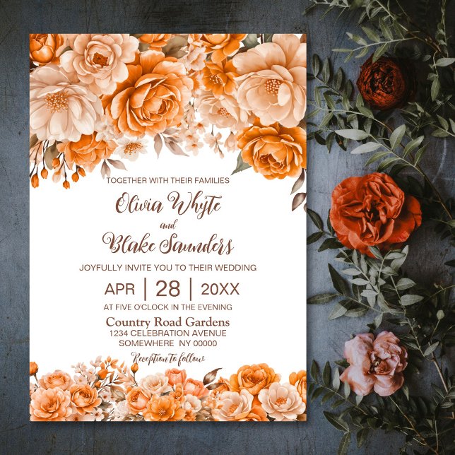 Rustic Orange Floral Wedding Invitation (Creator Uploaded)