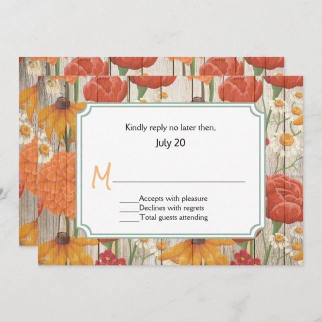 Rustic Orange Floral Wedding RSVP Card (Front/Back)
