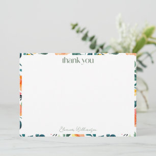 Rustic Orange Flowers Custom Bridal Shower Name Thank You Card