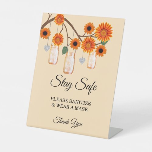 Rustic Orange Flowers Mason Jar Wedding Safety Pedestal Sign