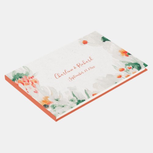 Rustic Orange Forest Green White Floral Guest Book