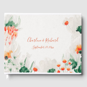 Rustic Orange Forest Green White Floral Guest Book