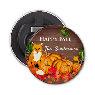 Rustic Orange Fox Pumpkin Fall Autumn Leaves Bottle Opener