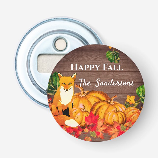 Rustic Orange Fox Pumpkin Fall Autumn Leaves   Bottle Opener (Front)