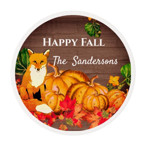 Rustic Orange Fox Pumpkin Fall Autumn leaves Edible Frosting Rounds