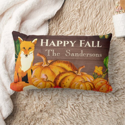 Rustic Orange Fox Pumpkin Fall Autumn Leaves  Lumbar Pillow
