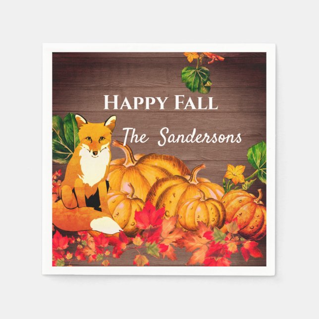 Rustic Orange Fox Pumpkin Fall Autumn Leaves  Napkins (Front)