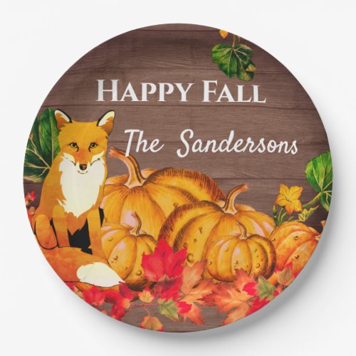 Rustic Orange Fox Pumpkin Fall Autumn Leaves  Paper Plates