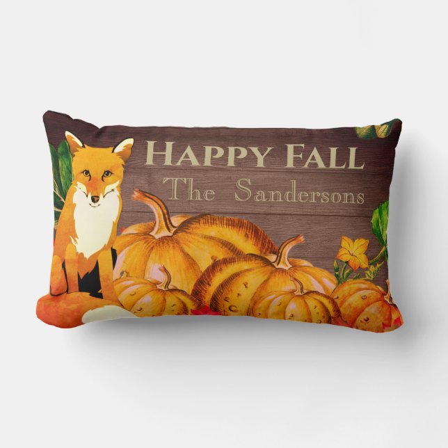Rustic Orange Fox Pumpkin Fall Autumn Leaves Throw Lumbar Pillow (Front)