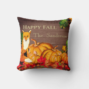 Rustic Orange Fox Pumpkin Fall Autumn Leaves Throw Pillow