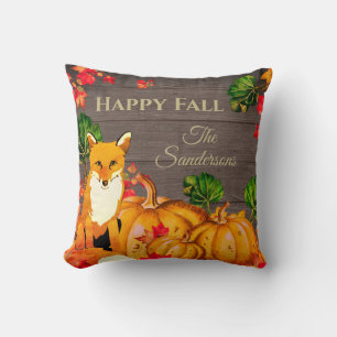 Rustic Orange Fox Pumpkin Fall Autumn Leaves Throw Pillow