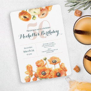 Rustic Orange Garden Floral 50th Birthday Party Invitation