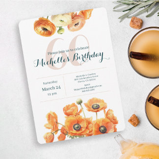 Rustic Orange Garden Floral 60th Birthday Party Invitation