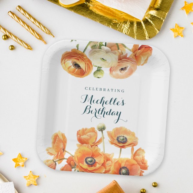 Rustic Orange Garden Floral Birthday Party White Paper Plates (Creator Uploaded)
