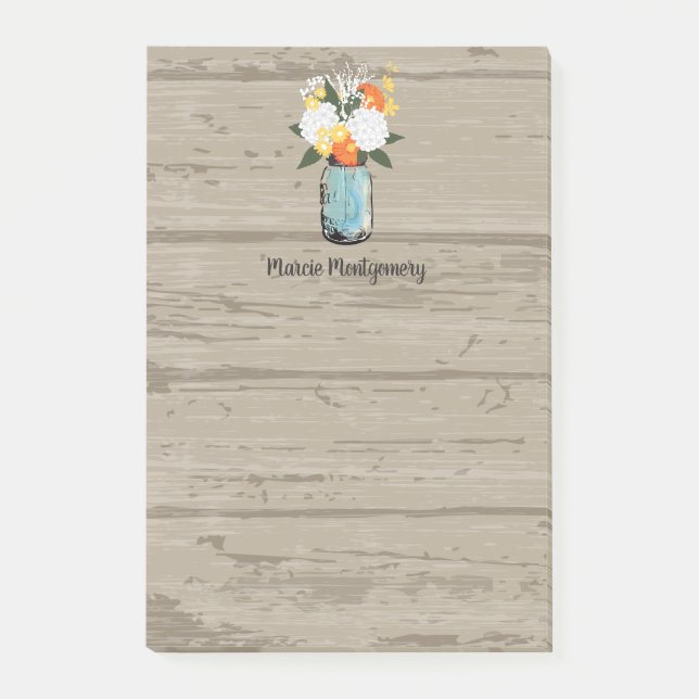 Rustic Orange Gerber Daisy Mason Jar Personalize Post-it Notes (Front)