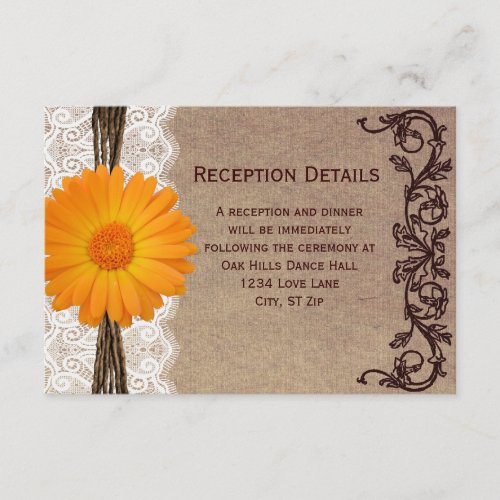 Rustic Orange Gerber Daisy Wedding Reception Cards